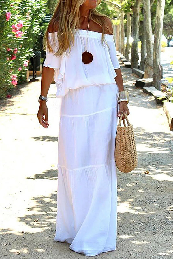 Levoire | Off Shoulder Robe Maxi Décontractée De Plage Blanc