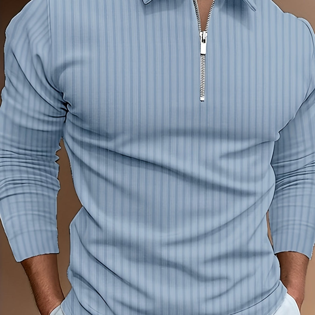 Levoire | Rayures Verticales Chemise Pour Hommes Avec Zip Et Manches Longues Bleu clair