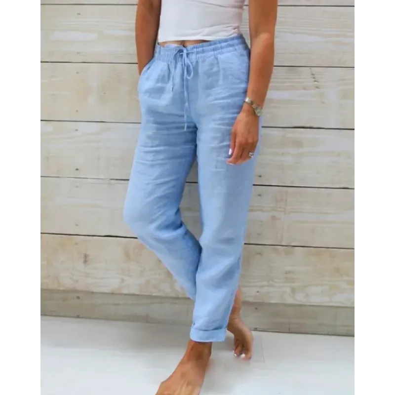 Levoire | Pantalon En Lin Stylé Pour Femmes Bleu