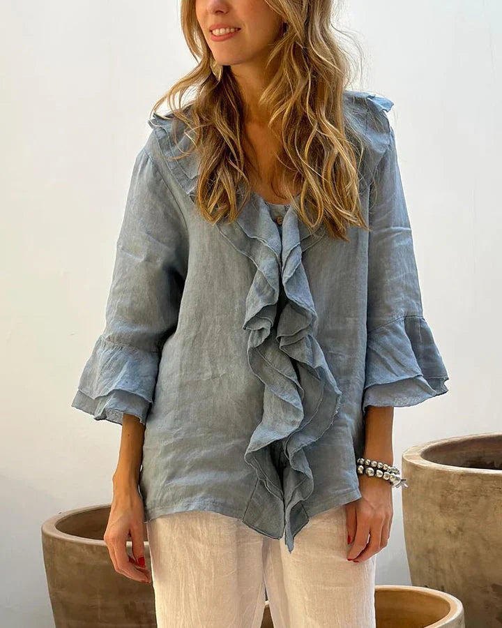 Levoire | Chemise À Volants Élégante Bleu (Presque Épuisé)
