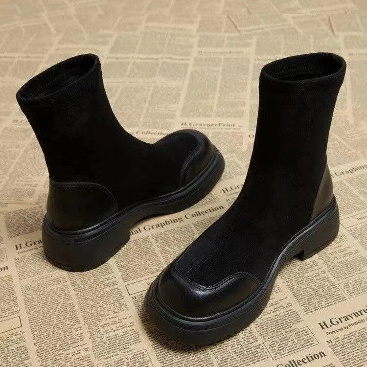 Levoire | Bottes en suède courtes pour femmes à bout rond et semelle épaisse