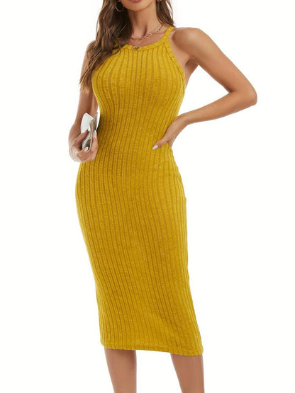 Levoire | Robe Midi Décontractée Avec Col Halter Couleurs de gingembre