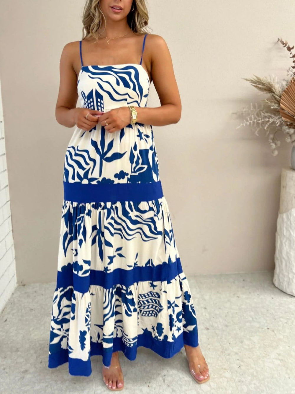 Levoire | Robe Maxi Cami À Découpe Carrée Imprimée