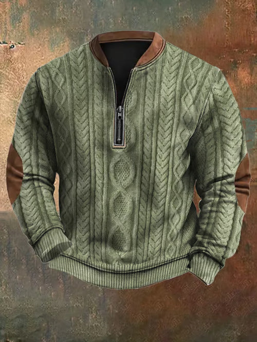 Levoire | Pull Vintage Tricoté Avec Fermeture Éclair Vert