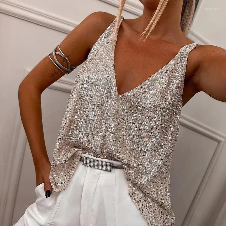 Levoire | Top À Paillettes Scintillantes Style De Fête Glamour