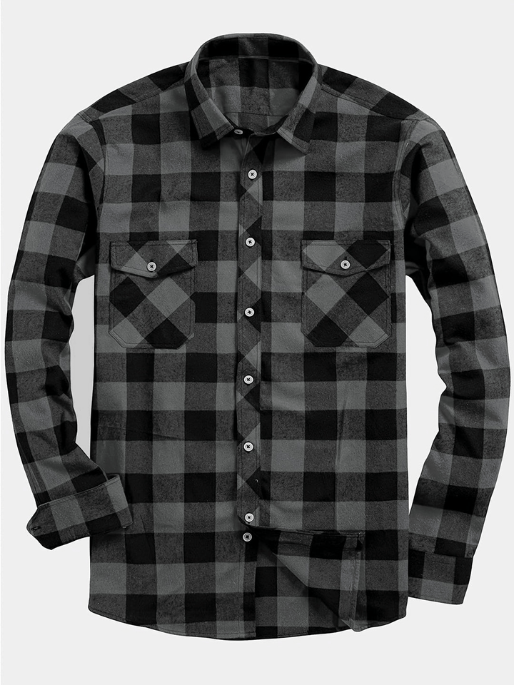 Levoire | Chemise décontractée pour hommes à imprimé Lumberjack Noir Gris