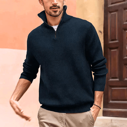 Levoire | Pull Hommes Pull Hommes Avec col zippé Style tendance et décontracté Bleu Foncé