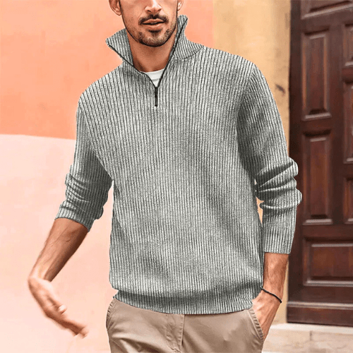 Levoire | Pull Hommes Pull Hommes Avec col zippé Style tendance et décontracté Gris clair