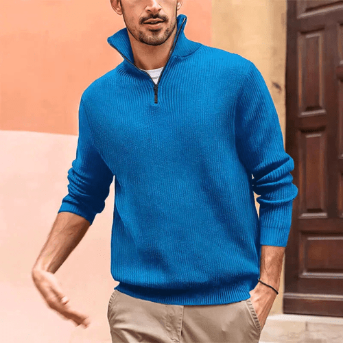Levoire | Pull Hommes Pull Hommes Avec col zippé Style tendance et décontracté Bleu