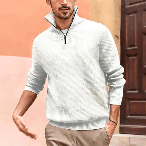 Levoire | Pull Hommes Pull Hommes Avec col zippé Style tendance et décontracté Blanc
