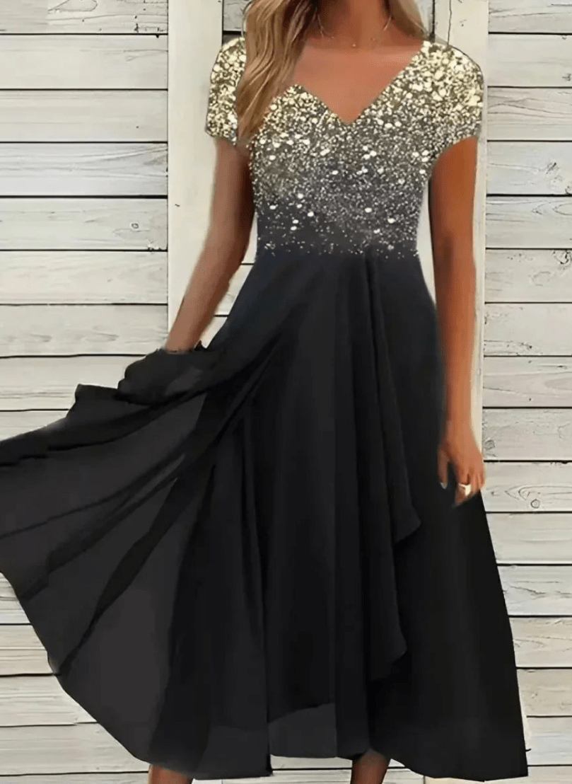 Levoire | Robe en Chiffon Élégante pour Femmes Décontractée & Confortable Or Noir