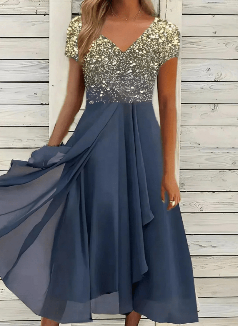 Levoire | Robe en Chiffon Élégante pour Femmes Décontractée & Confortable Or Bleu