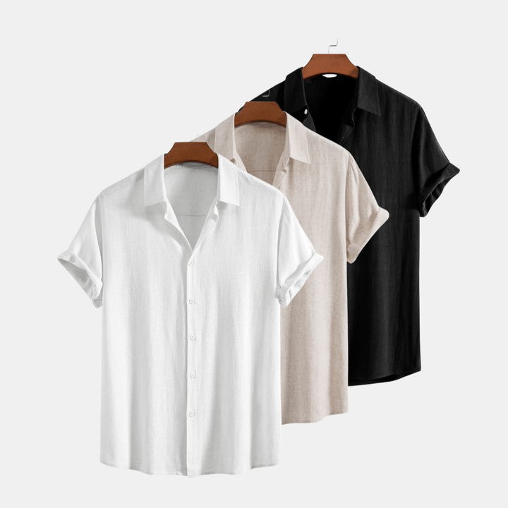 Levoire | Pack De 3 Chemises En Lin Mélangé D'Été Blanc Beige Noir