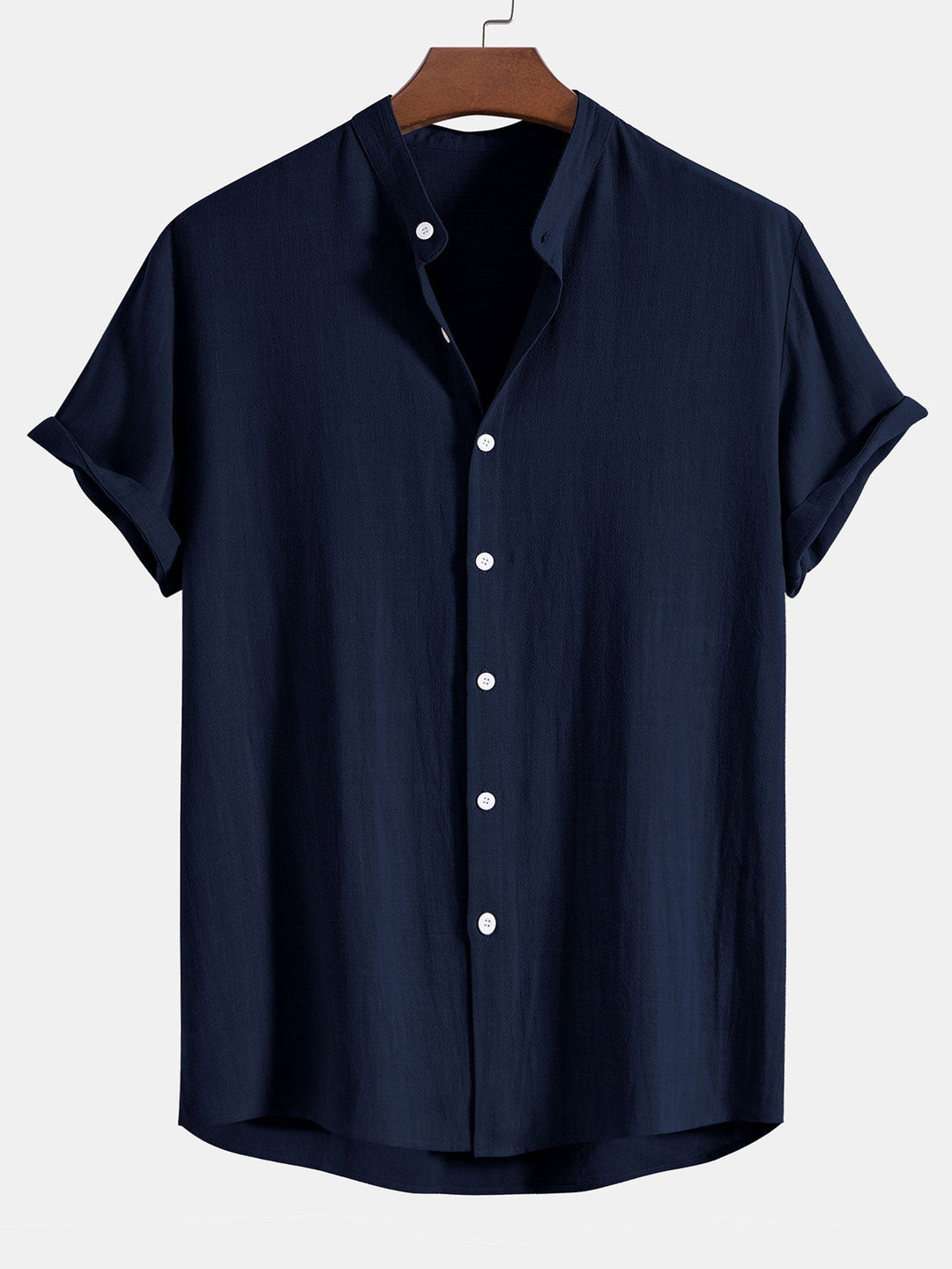 Levoire | Mélange De Lin Chemise À Col Montant Bleu marine