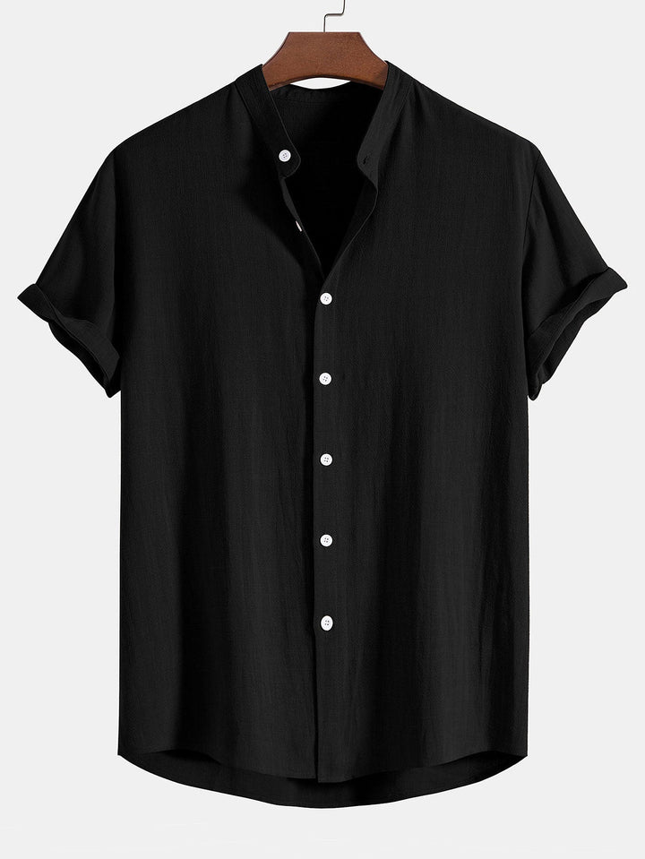 Levoire | Mélange De Lin Chemise À Col Montant Noir