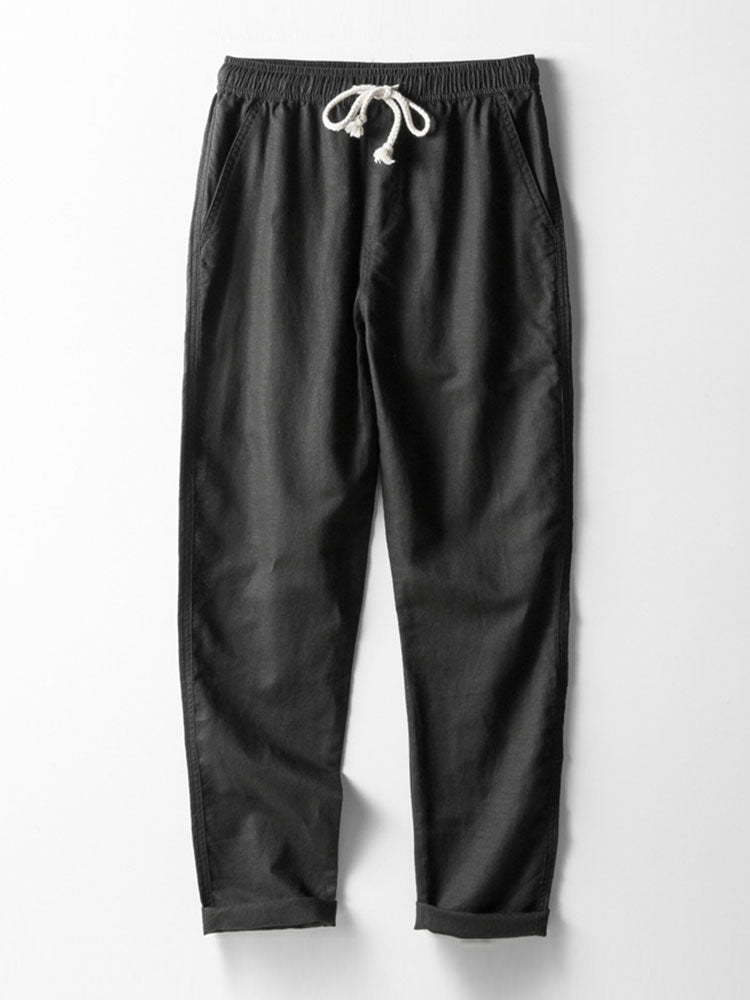 Levoire | Mélange De Lin Pantalon Droit Noir