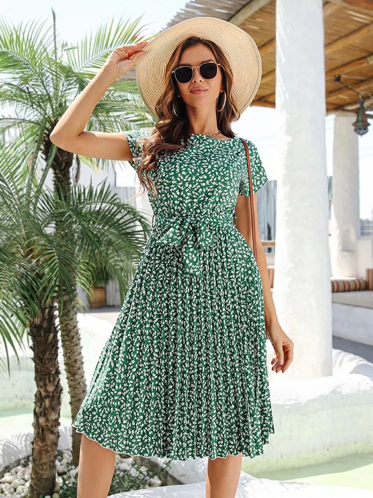 Levoire | Haut Taille Fleur Robe Femme Vert