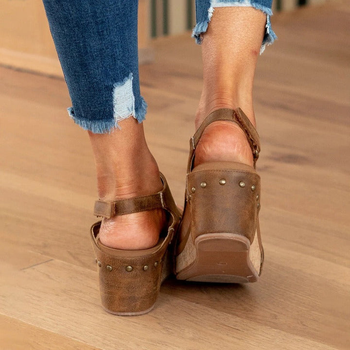 Levoire | Sandales À Talon Compensé En Cuir Avec Semelle En Liège Pour Femmes
