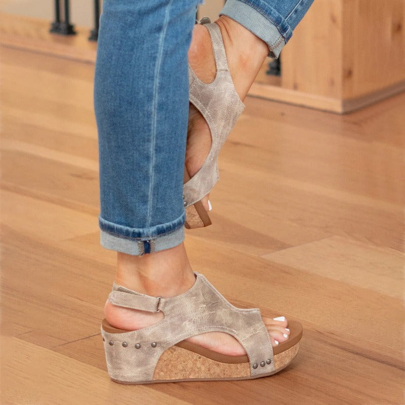 Levoire | Sandales À Talon Compensé En Cuir Avec Semelle En Liège Pour Femmes