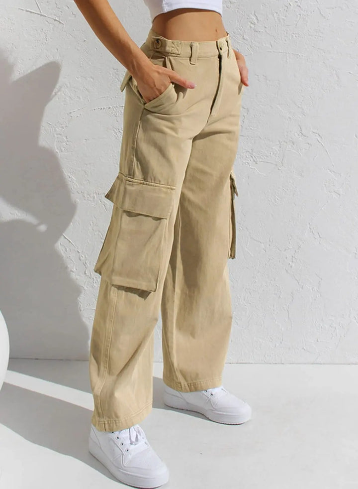 Levoire | Pantalons Cargo Baggy En Coton Avec Poches Khaki