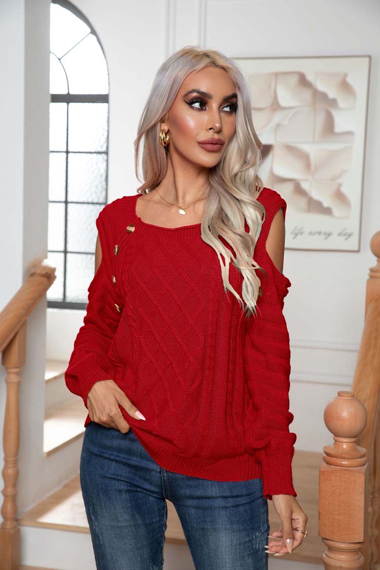 Levoire | Pull En Tricot Rouge Avec Épaules Dénudées