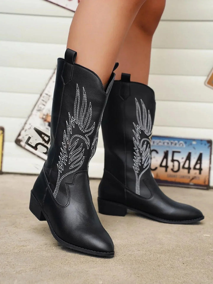 Levoire | Cuir Synthétique Bottes Cowboy Avec Doublure Confortable Noir