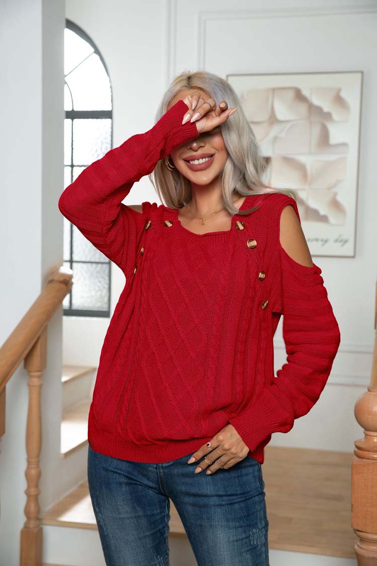 Levoire | Pull En Tricot Rouge Avec Épaules Dénudées