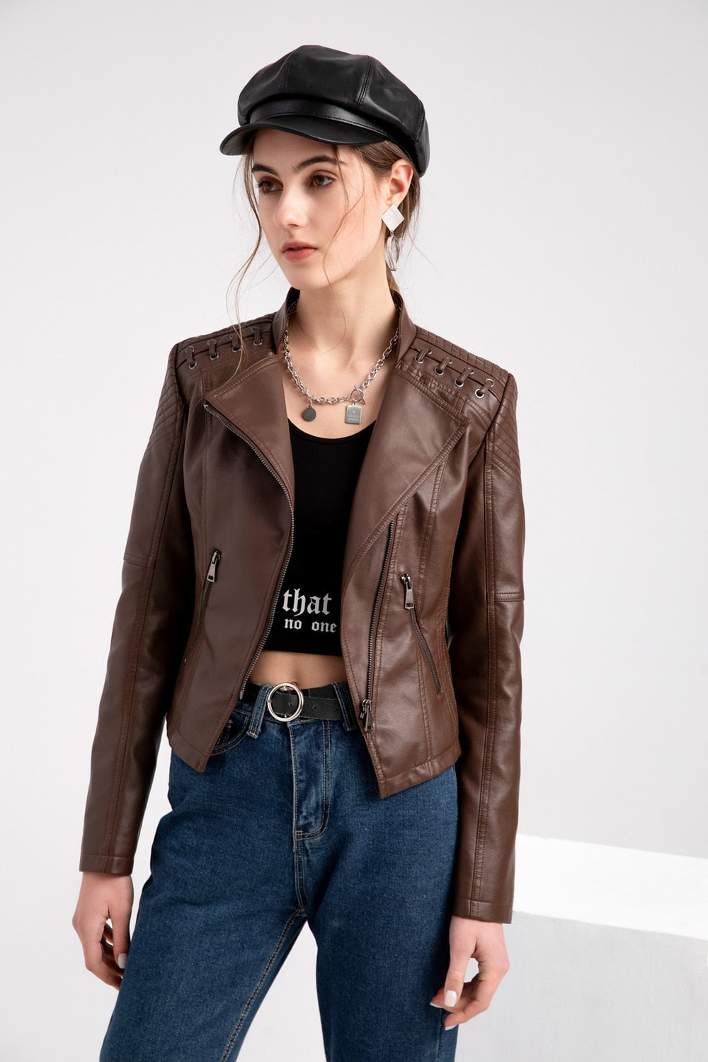 Levoire | Veste Tendance En Similicuir Pour Femmes Braun