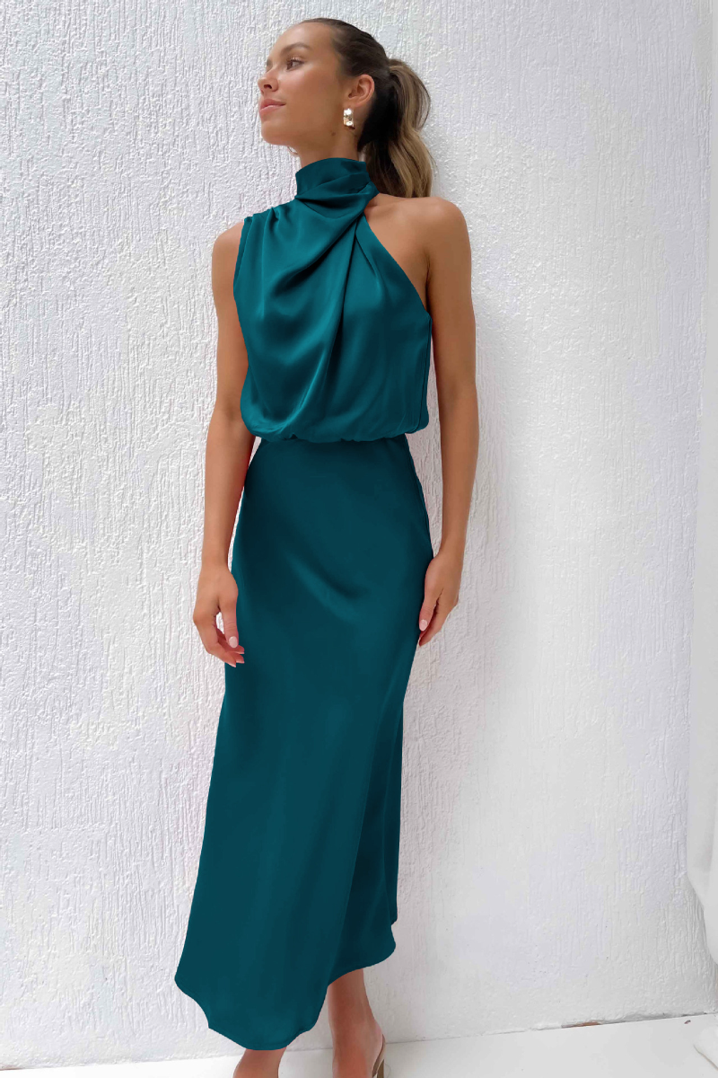 Levoire | Robe midi élégante avec encolure ronde asymétrique