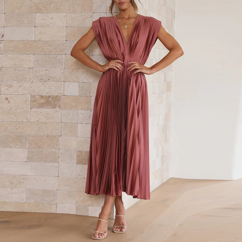 Levoire | Robe Midi Sans Manches À Décolleté En V Rose rouge