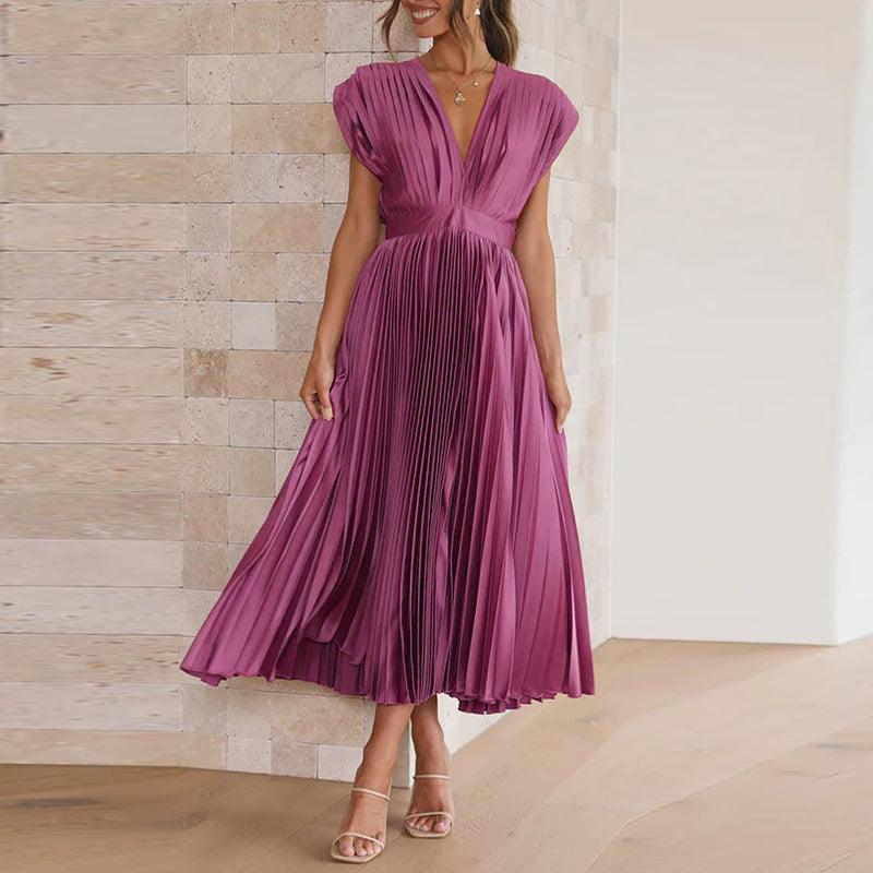 Levoire | Robe À Col En V Plissé Pour Dames Lilas