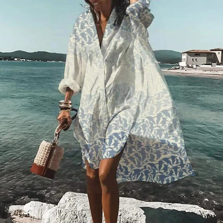 Levoire | Robe Chemise Légère À Manches Longues Pour Femmes Bleu clair
