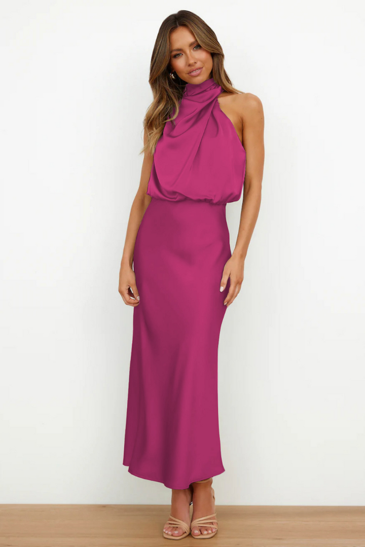 Levoire | Robe midi élégante avec encolure ronde asymétrique Rose poussière