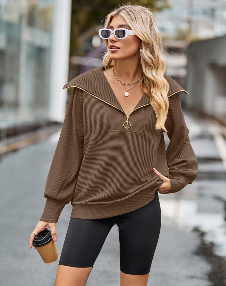 Levoire | Pull Brun Foncé Avec Fermeture Éclair XXL