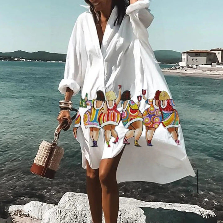 Levoire | Robe Chemise Légère À Manches Longues Pour Femmes Blanc