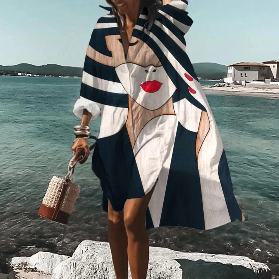 Levoire | Robe Chemise Légère À Manches Longues Pour Femmes Noir Blanc