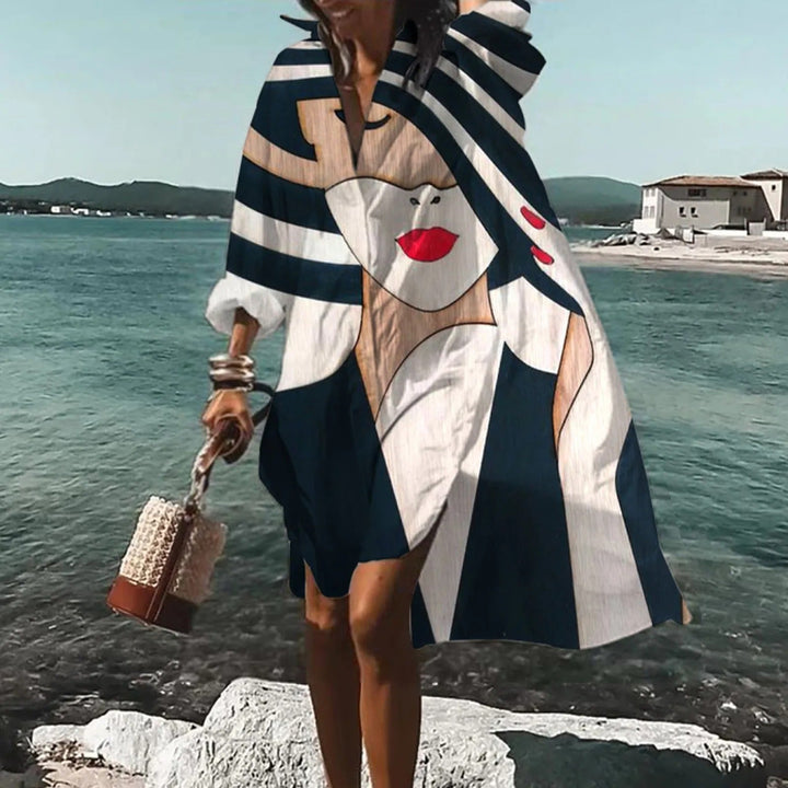 Levoire | Robe Chemise Légère À Manches Longues Pour Femmes Noir Blanc