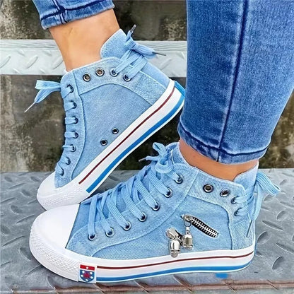 Levoire | Sneaker Tendance Look Jeans & Fermeture Éclair Bleu clair