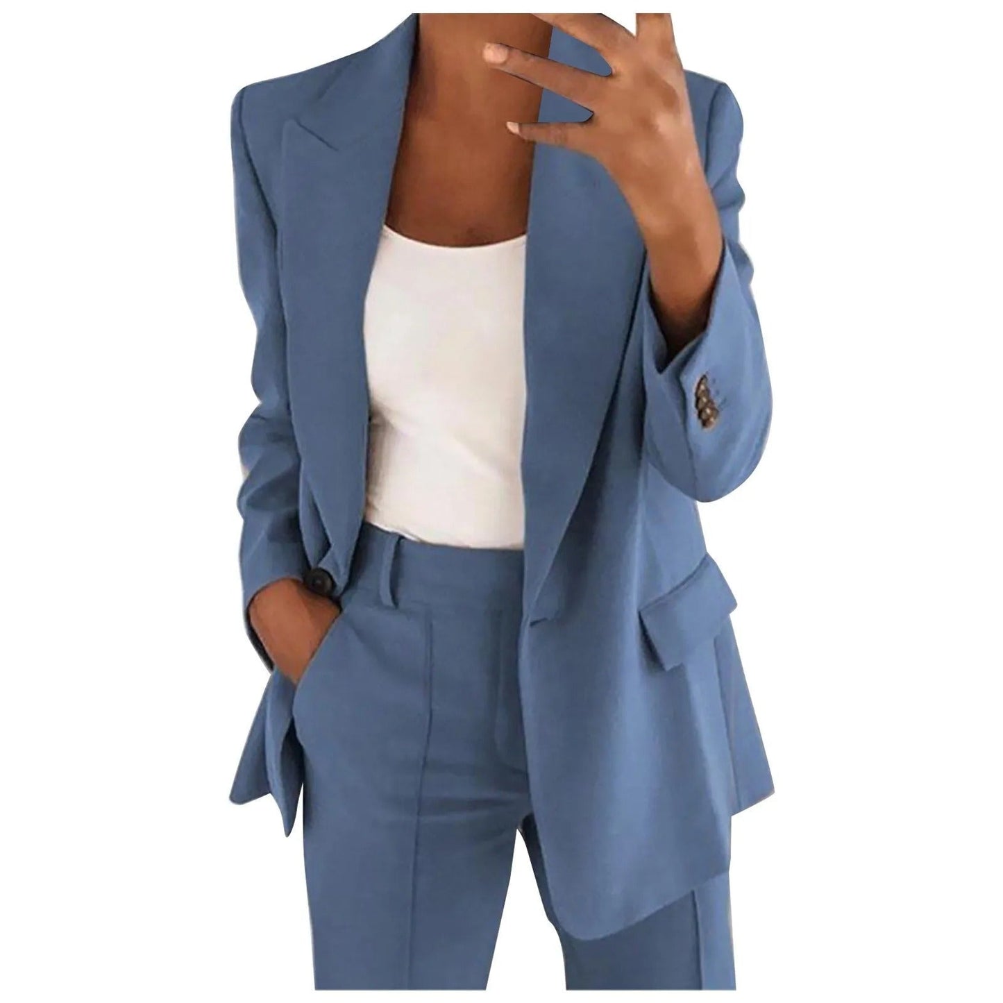 Levoire | Tailleur Femme Avec Veste Bleue Et Pantalon Uni Bleu