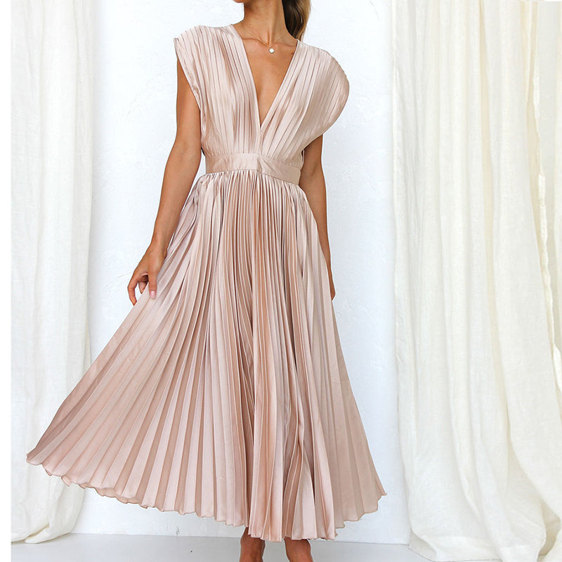 Levoire | Robe Midi Sans Manches À Décolleté En V Champagne