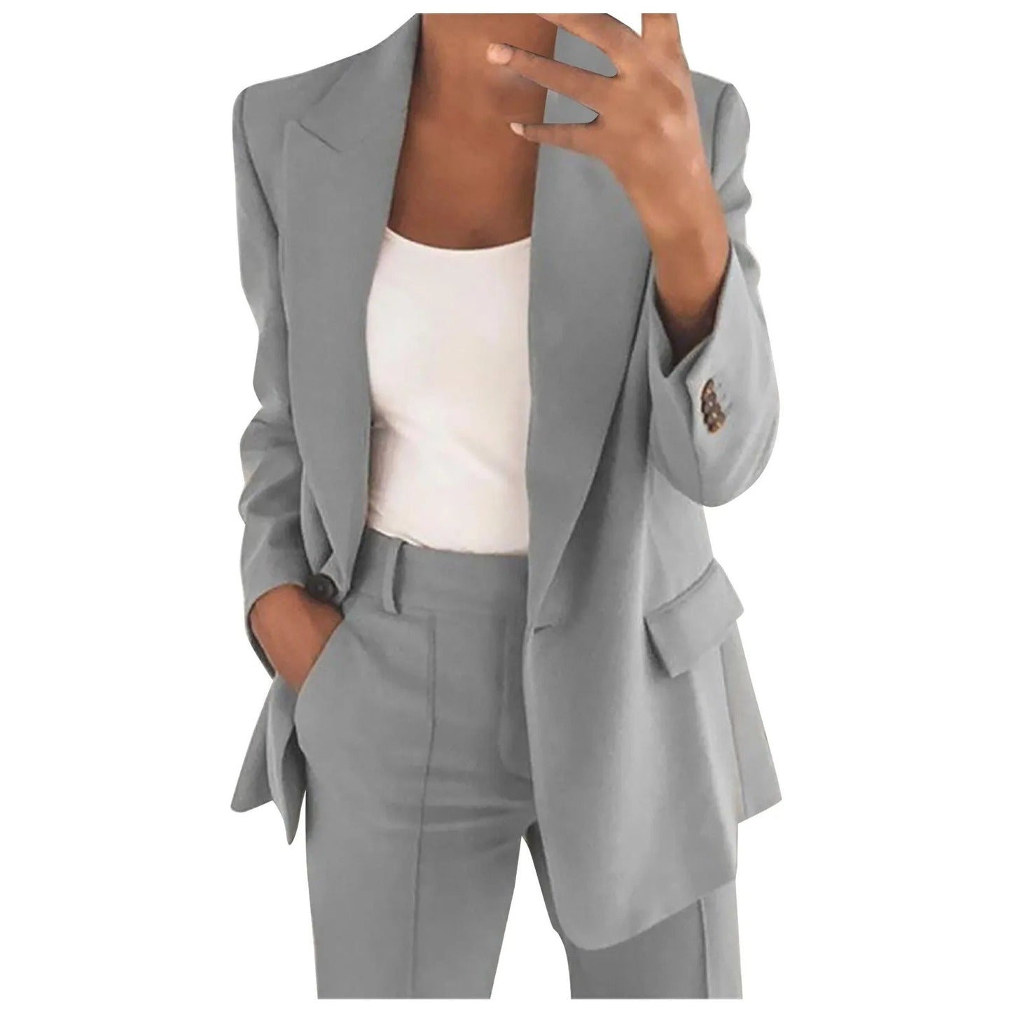 Levoire | Tailleur Femme Avec Veste Bleue Et Pantalon Uni Gris