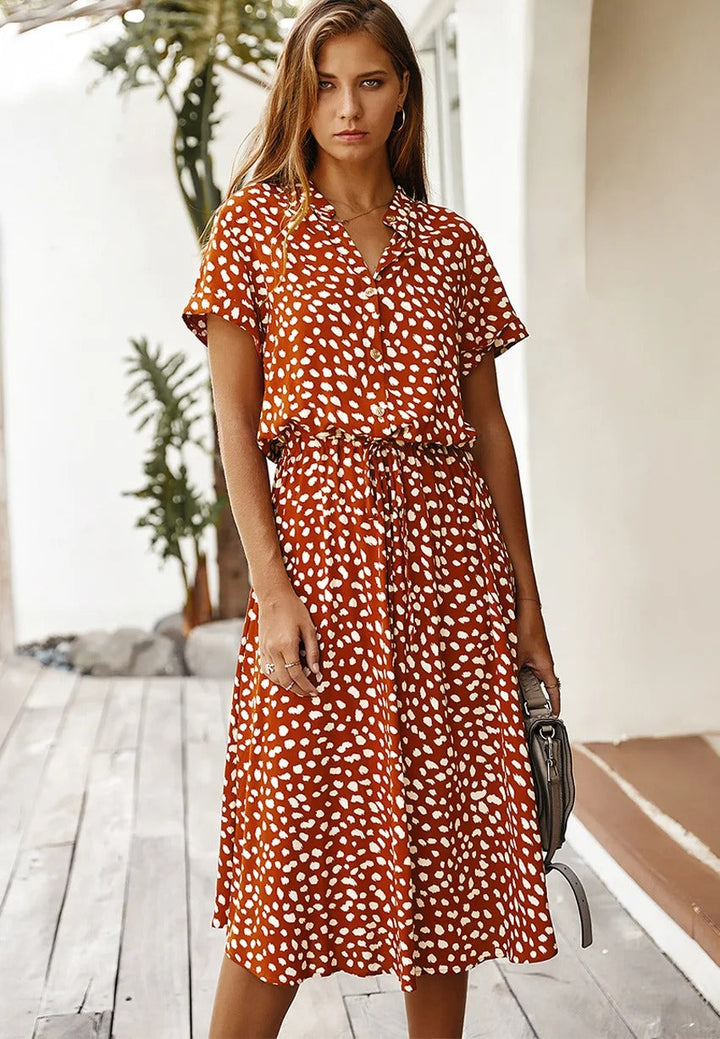 Levoire | Robe midi à manches courtes Orange Rouge