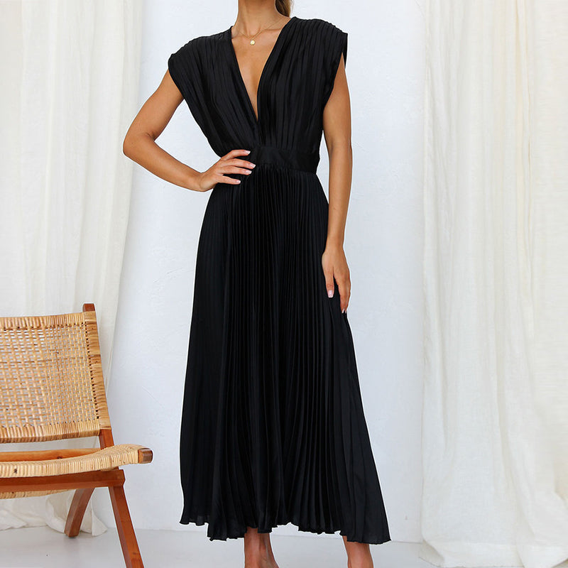 Levoire | Robe Midi Sans Manches À Décolleté En V Noir