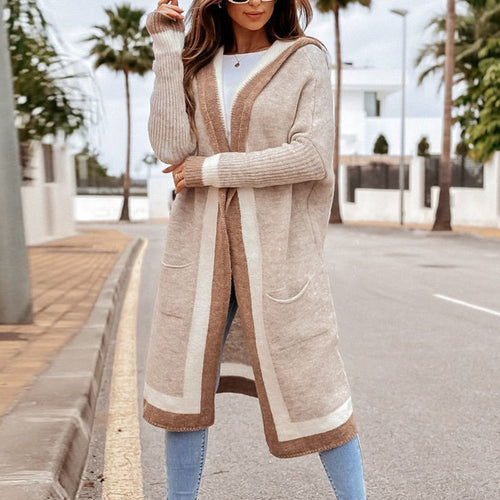 Levoire | Veste En Tricot Longue Beige Avec Capuche