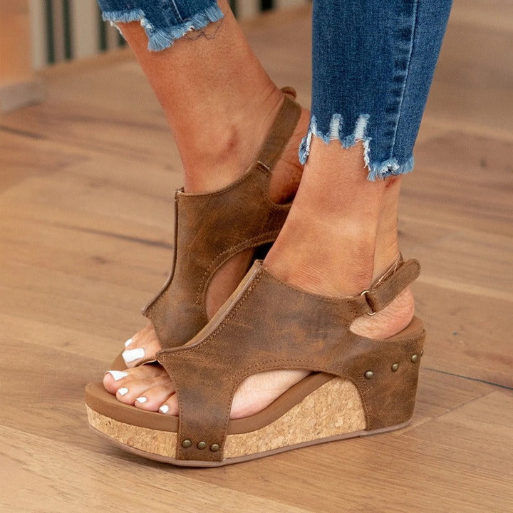 Levoire | Sandales À Talon Compensé En Cuir Avec Semelle En Liège Pour Femmes Braun