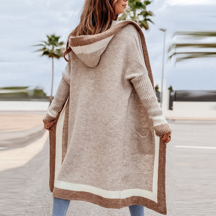 Levoire | Veste En Tricot Longue Beige Avec Capuche