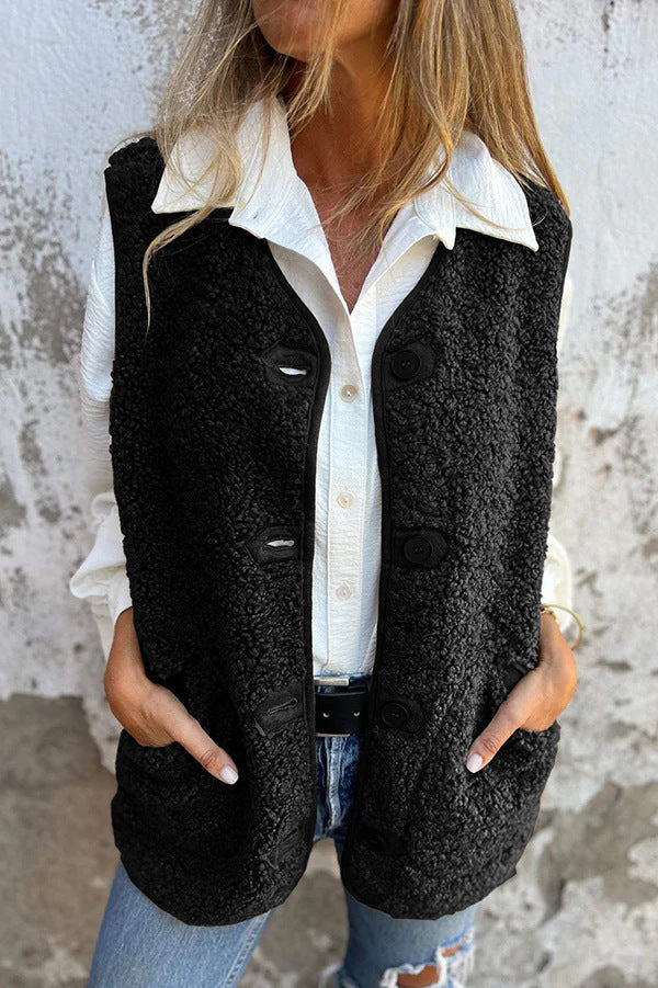 Levoire | Gilet Court Et Chaud Pour Femme Avec Boutons Noir