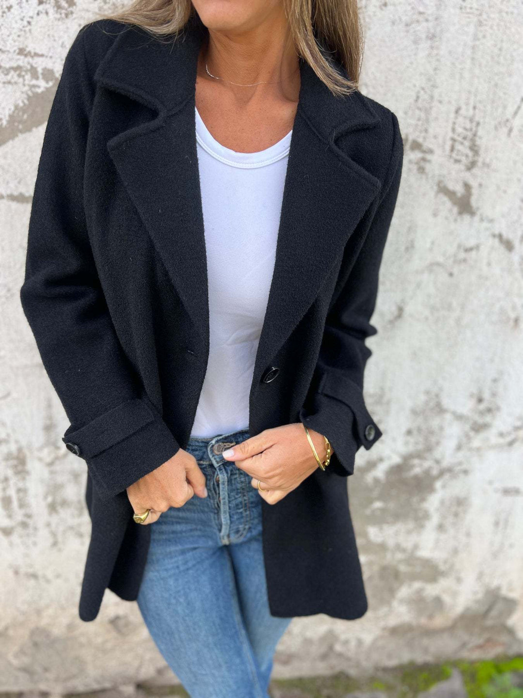 Levoire | Manteau En Laine À Revers Preto