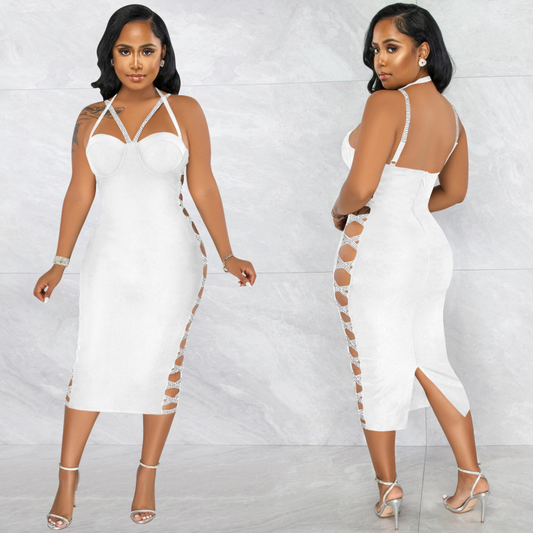 Levoire | LONG SOIRÉE CUIR ÉPAULES SABLE ET CÔTÉ HANCHES BLANC