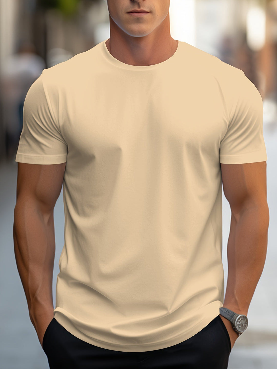 Levoire | T-Shirt Unicolore Pour Hommes Col Rond Abricot